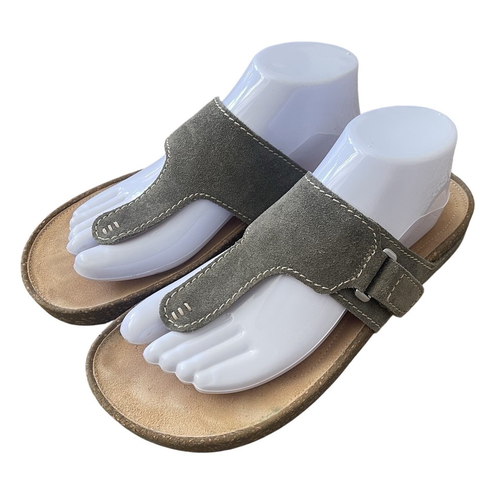 Clark's Rosilla Women 40/9‎ Olive Grey Dover Thong Sandals Slip On Leather